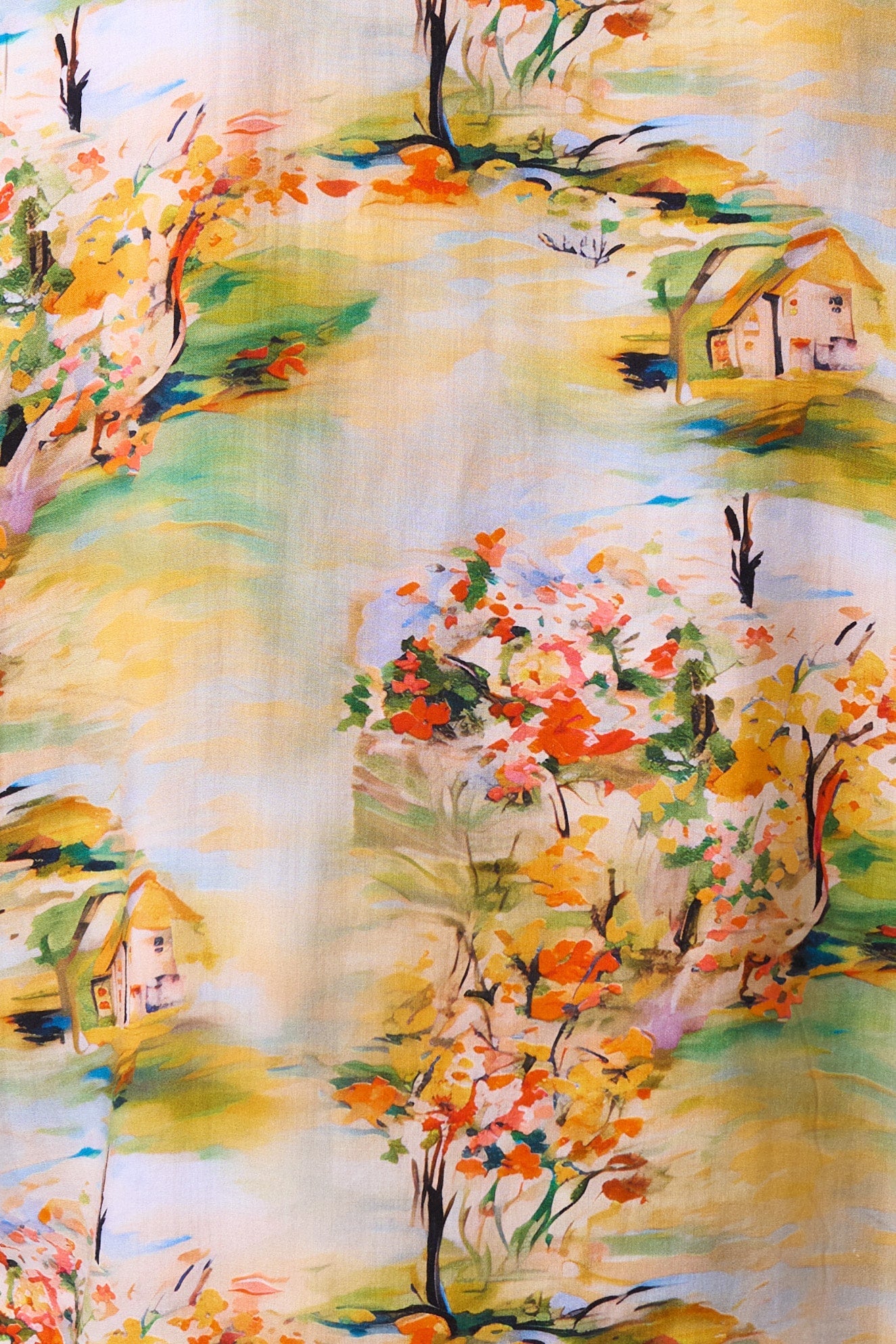 Cathleen Mini Oriental Landscape Print Tea Dress - Yellow
