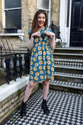 Blue Sunflower Cotton Knee Length Breastfeeding Dress